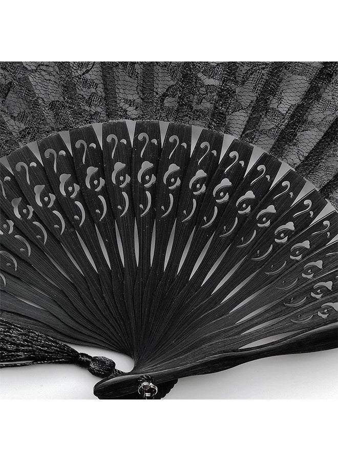 JS Hand Fan, Silk Fabric Bamboo Ribs Handheld Folding Wall Decoration Wedding Party, Hand Folding Fan with Bamboo Frame, Lace for Women Girls Gifts - Image 4