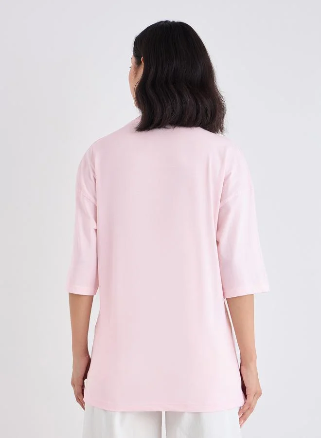 Styli Styli Women Pink Slogan Print Dropped Shoulder Oversized T-Shirt