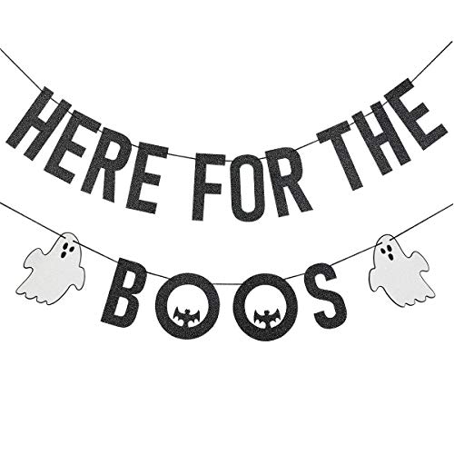 LeeSky Black Here for The Boos Banner Halloween Party Banner Boos and Booze Party Banner Hocus Pocus Banner Here for The Boos Sign Decorations for Haunted House Halloween Mantle Home Decor - Image 1