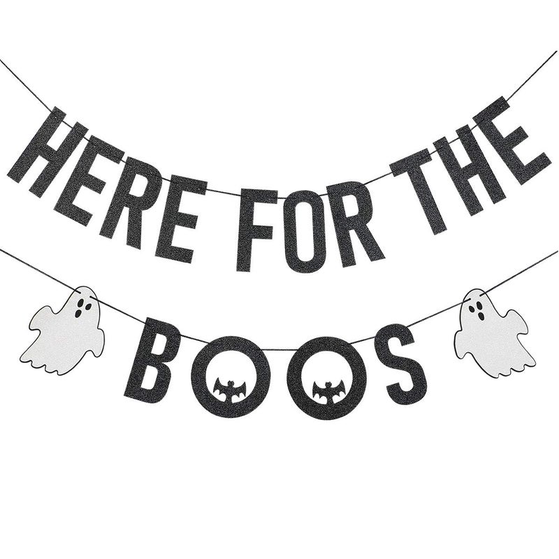 LeeSky Black Here for The Boos Banner Halloween Party Banner Boos and Booze Party Banner Hocus Pocus Banner Here for The Boos Sign Decorations for Haunted House Halloween Mantle Home Decor - Image 2