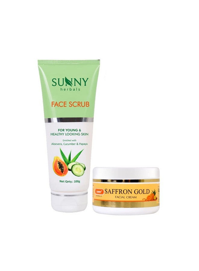 Sunny مقشر وجه مشمس (100 جرام) وكريم وجه زعفران (100 جرام)، يزيل الأوساخ، يقشر البشرة، ينشط، يحافظ على اللون، المرونة - Image 1