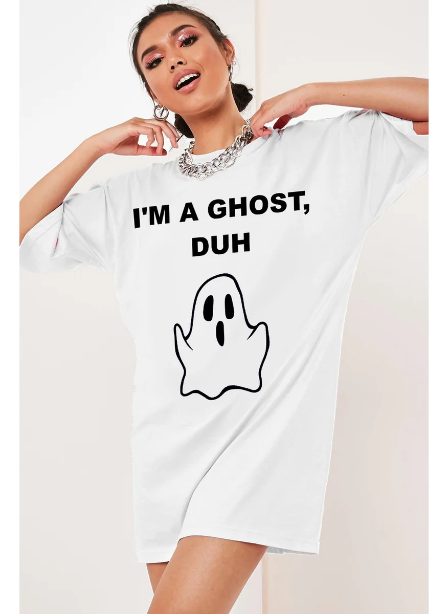 Rock&Roll Cute Ghost Oversize White Short Sleeve Women's T-Shirt