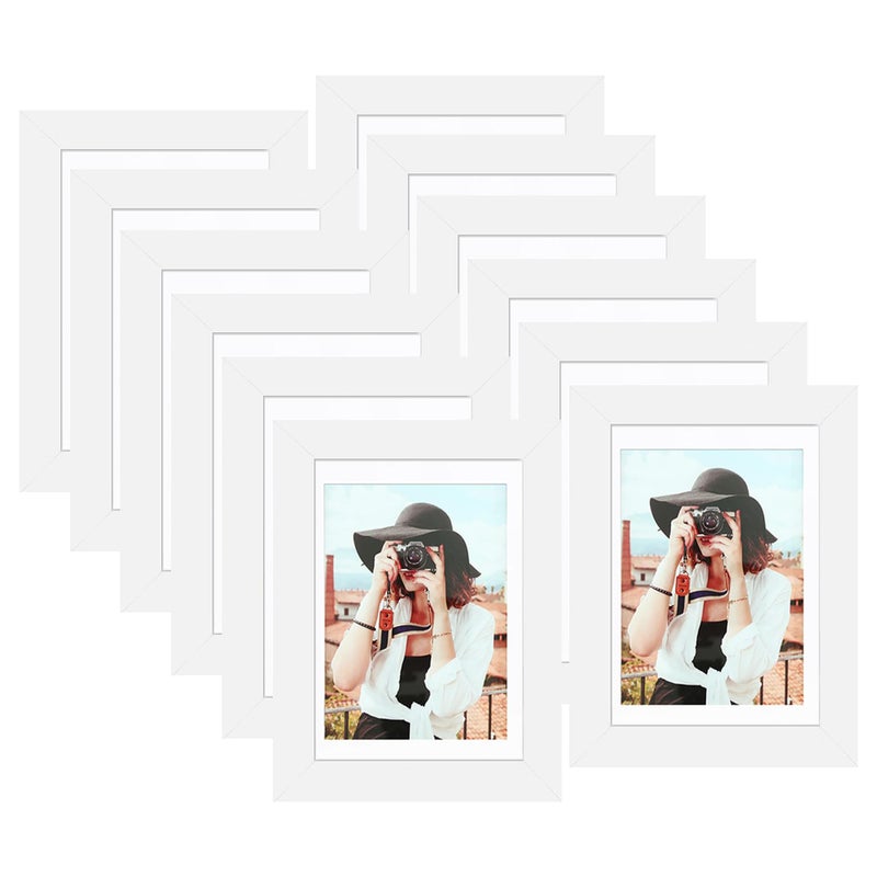 Picrit 5x7 Picture Frame Set of 12 Display 4x6 with Mat or 5x7 Without Mat Photo Frames for Wall Mounting or Table Top Display White