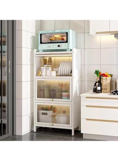 Hihonor Storage Shelves, Kitchen Bakers Rack with Storage Cabinet, White Storage Shelf Rack Storage Shelving Cupboard Organizer Bookcase Microwave Oven Stand for Living Room Bedroom Kitchen Closet (4 Tier)  - Image 1