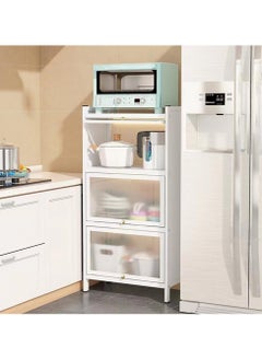 Hihonor Storage Shelves, Kitchen Bakers Rack with Storage Cabinet, White Storage Shelf Rack Storage Shelving Cupboard Organizer Bookcase Microwave Oven Stand for Living Room Bedroom Kitchen Closet (4 Tier)  - Image 4