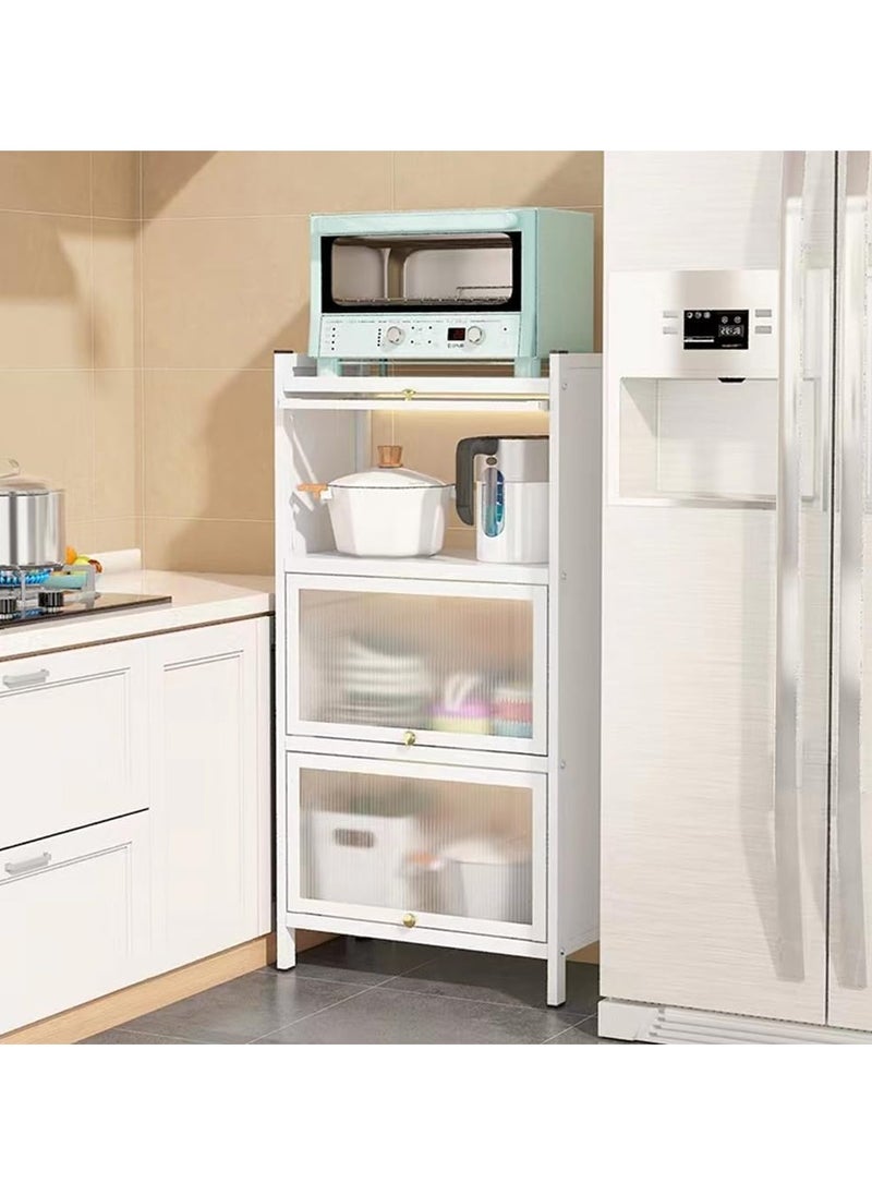 Hihonor Storage Shelves, Kitchen Bakers Rack with Storage Cabinet, White Storage Shelf Rack Storage Shelving Cupboard Organizer Bookcase Microwave Oven Stand for Living Room Bedroom Kitchen Closet (4 Tier)  - Image 4