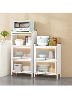 Hihonor Storage Shelves, Kitchen Bakers Rack with Storage Cabinet, White Storage Shelf Rack Storage Shelving Cupboard Organizer Bookcase Microwave Oven Stand for Living Room Bedroom Kitchen Closet (4 Tier)  - Image 5