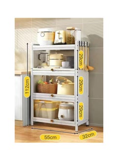 Hihonor Storage Shelves, Kitchen Bakers Rack with Storage Cabinet, White Storage Shelf Rack Storage Shelving Cupboard Organizer Bookcase Microwave Oven Stand for Living Room Bedroom Kitchen Closet (4 Tier)  - Image 3