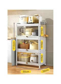 Hihonor Storage Shelves, Kitchen Bakers Rack with Storage Cabinet, White Storage Shelf Rack Storage Shelving Cupboard Organizer Bookcase Microwave Oven Stand for Living Room Bedroom Kitchen Closet (4 Tier)  - Image 2
