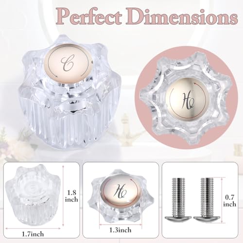 hansengroe Shower Knob Replacement Set 2 Piece, Shower Handle Faucet Replacement Compatible with Delta/Delex/Peerless, Hot and Cold Sink Faucet Knobs Replacement Parts Bathtub Faucet Repair Kit Include Screws - Image 2