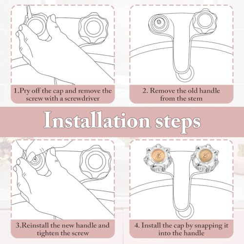 hansengroe Shower Knob Replacement Set 2 Piece, Shower Handle Faucet Replacement Compatible with Delta/Delex/Peerless, Hot and Cold Sink Faucet Knobs Replacement Parts Bathtub Faucet Repair Kit Include Screws - Image 3