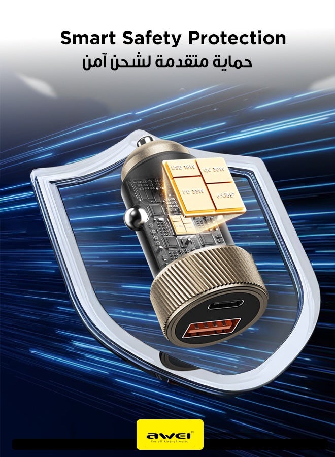 أوي شاحن سيارة 33W C-857 - منفذي USB-A وType-C مزدوجين، شحن سريع PD وQC لسلسلة iPhone 17/16/15/14، Samsung، Galaxy S23/S22/S21، iPad Pro، AirPods، Huawei والمزيد، تصميم مدمج وصديق للسفر - Image 3