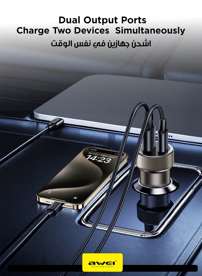 أوي شاحن سيارة 33W C-857 - منفذي USB-A وType-C مزدوجين، شحن سريع PD وQC لسلسلة iPhone 17/16/15/14، Samsung، Galaxy S23/S22/S21، iPad Pro، AirPods، Huawei والمزيد، تصميم مدمج وصديق للسفر - Image 2
