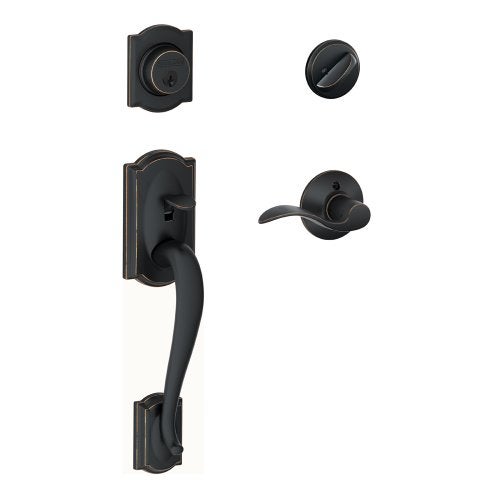 SCHLAGE Camelot Single Cylinder Handleset and Right Hand Accent Lever, Aged Bronze (F60 CAM 716 ACC RH) - Image 1