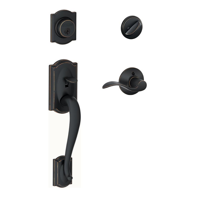 SCHLAGE Camelot Single Cylinder Handleset and Right Hand Accent Lever, Aged Bronze (F60 CAM 716 ACC RH) - Image 2