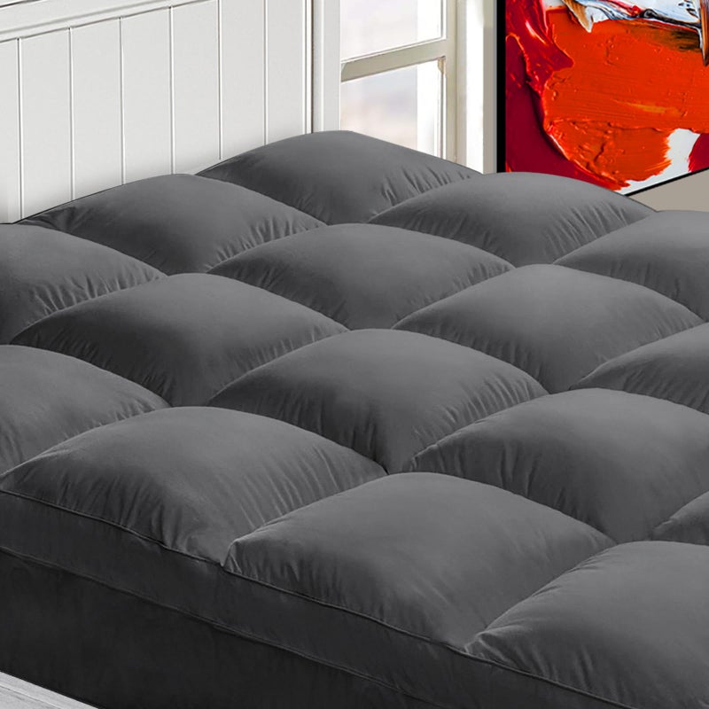 CHOPINMOON Mattress Topper Queen for Back Pain Extra Thick Mattress Pad Cover Plush Pillow Top Deep Elastic Pocket Grey