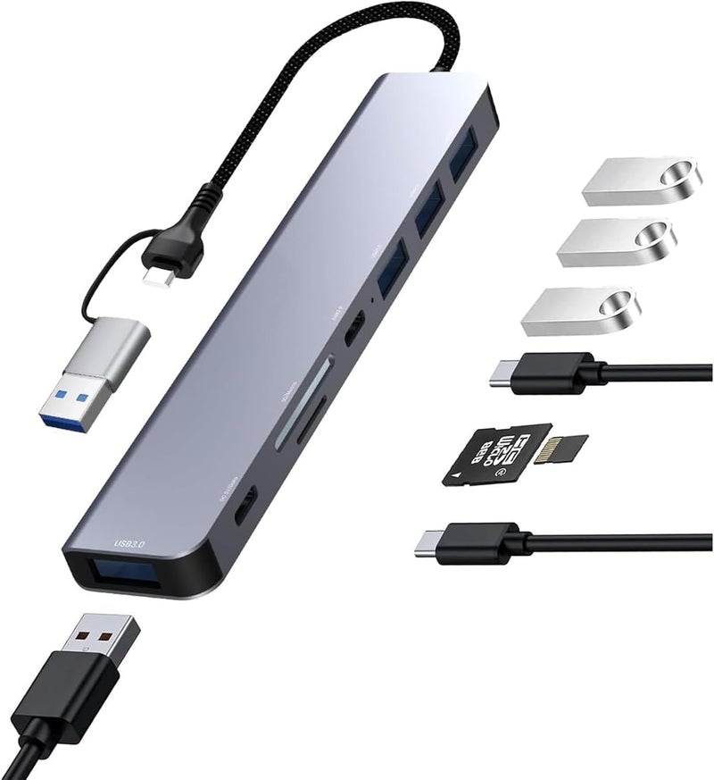 هاسذيب محور USB-C من HASTHIP، متعدد المنافذ 8 في 1 لأجهزة Macbook Pro Air، مع محول USB 2.0/3.0، قارئ بطاقات SD/TF، منفذ PD بقدرة 100 واط ومنفذ بيانات، محور USB-C للابتوب مع كابل طويل بطول 20 سم - Image 1