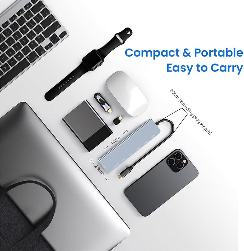 هاسذيب محور USB-C من HASTHIP، متعدد المنافذ 8 في 1 لأجهزة Macbook Pro Air، مع محول USB 2.0/3.0، قارئ بطاقات SD/TF، منفذ PD بقدرة 100 واط ومنفذ بيانات، محور USB-C للابتوب مع كابل طويل بطول 20 سم - Image 3