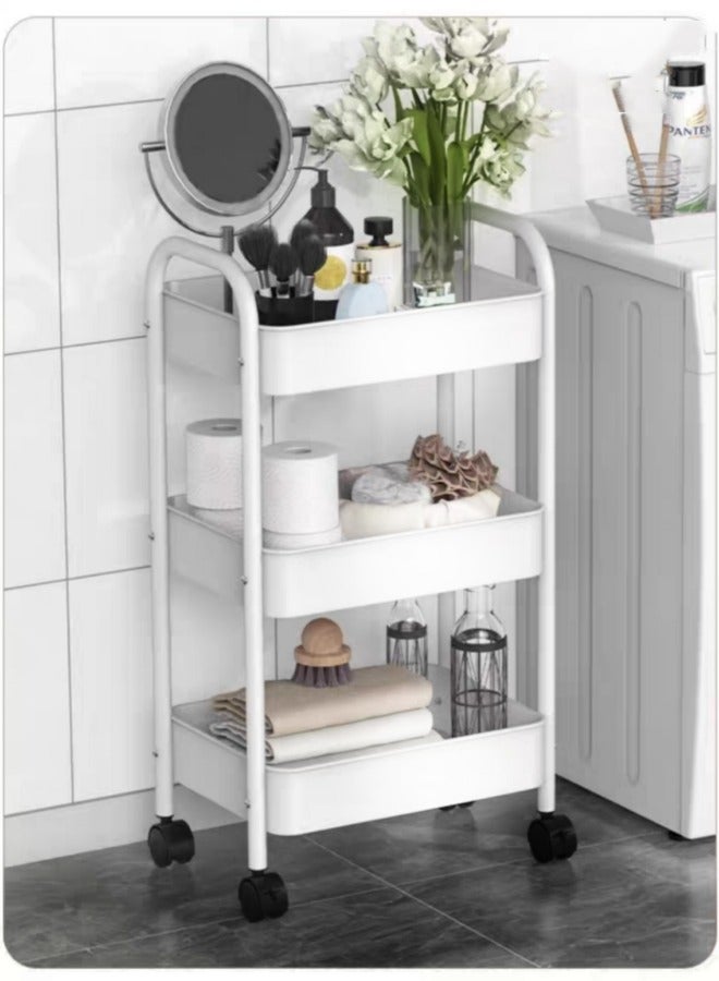 3-Tier Multipurpose Rolling Shelves Metal Cart Organizer White 77x43x30centimeter  - Image 1