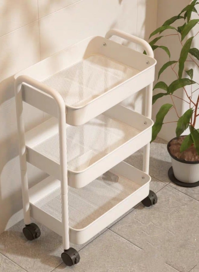 3-Tier Multipurpose Rolling Shelves Metal Cart Organizer White 77x43x30centimeter  - Image 2