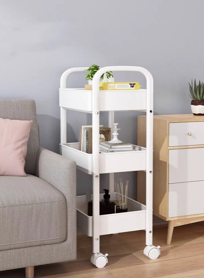 3-Tier Multipurpose Rolling Shelves Metal Cart Organizer White 77x43x30centimeter  - Image 4