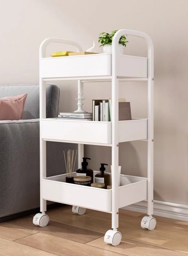 3-Tier Multipurpose Rolling Shelves Metal Cart Organizer White 77x43x30centimeter  - Image 3