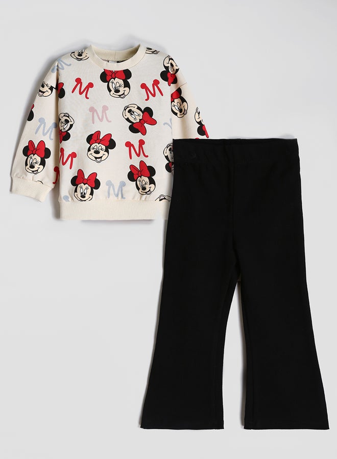 LC WAIKIKI Crew Neck Minnie Mouse Printed Girls Sweatshirt and Leggings Pants 2 Pack Set - Image 1