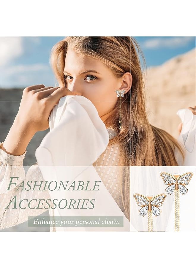 erorex - Tassel Chain Earrings Butterfly Cuff Tassel Chain Earrings Butterfly Stud Drop Dangle Earrings Long Crystal Butterfly Earrings Purple Butterfly Long Tassel Earrings 6 Pairs - Image 1