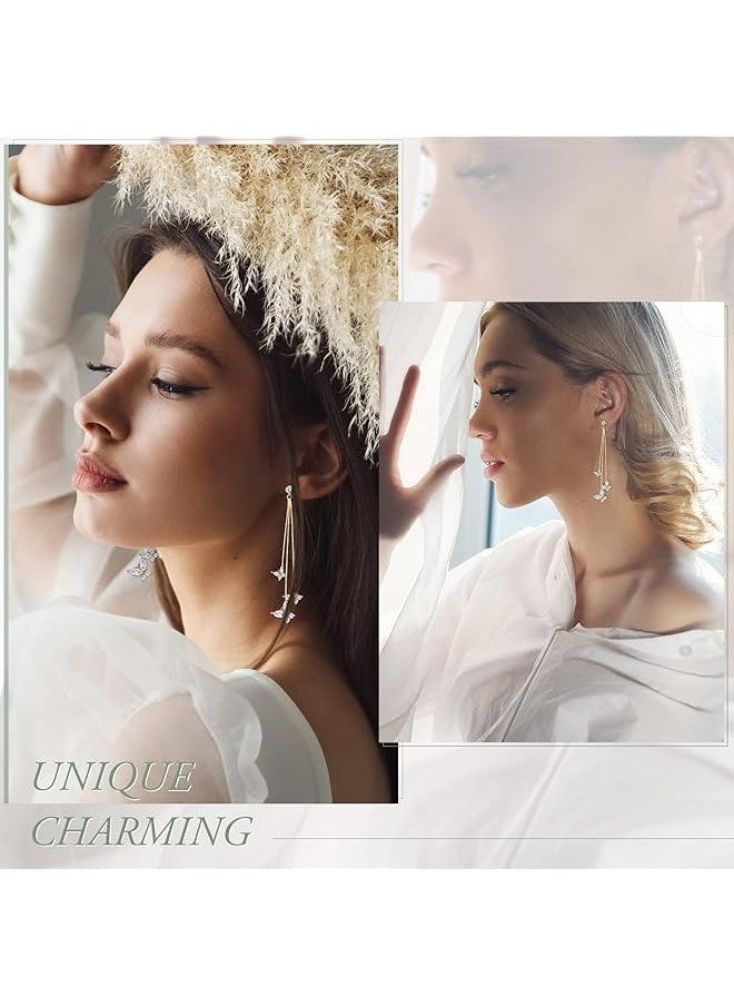 erorex - Tassel Chain Earrings Butterfly Cuff Tassel Chain Earrings Butterfly Stud Drop Dangle Earrings Long Crystal Butterfly Earrings Purple Butterfly Long Tassel Earrings 6 Pairs - Image 1