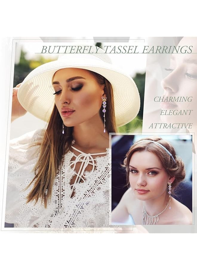 erorex - Tassel Chain Earrings Butterfly Cuff Tassel Chain Earrings Butterfly Stud Drop Dangle Earrings Long Crystal Butterfly Earrings Purple Butterfly Long Tassel Earrings 6 Pairs - Image 1
