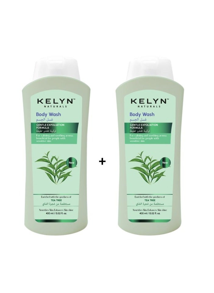 Kelyn Naturals Tea Tree Body Wash Gentle Exfoliation Formula 400ml Combi Pack