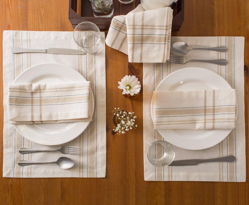 DII 100% Cotton Machine Washable, Everyday French Stripe Placemat for Dinner Parties, Summer & Outdoor Picnics, Set of 6 Set, Chambray White - Image 4