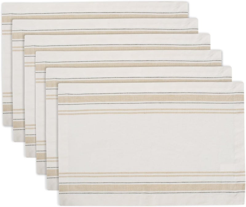 DII 100% Cotton Machine Washable, Everyday French Stripe Placemat for Dinner Parties, Summer & Outdoor Picnics, Set of 6 Set, Chambray White - Image 1