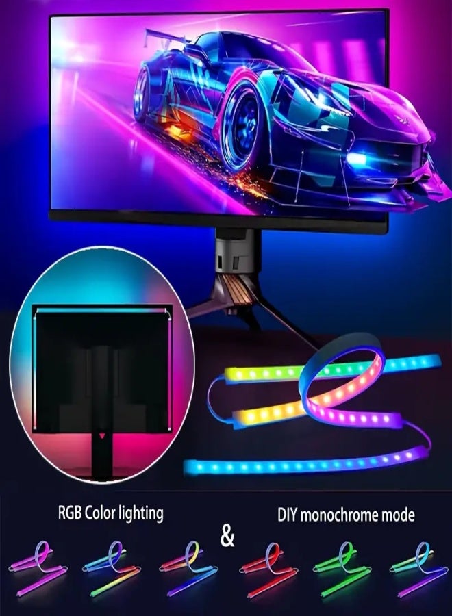 ارواق شريط إضاءة LED ذكي RGB لشاشات الألعاب - إضاءة مزامنة موسيقى تعمل عبر USB مع تحكم برمجي، متوافقة مع أجهزة الكمبيوتر مقاس 24 بوصة، إضاءة محيطة لإعدادات الكمبيوتر وديكور غرفة النوم - Image 2