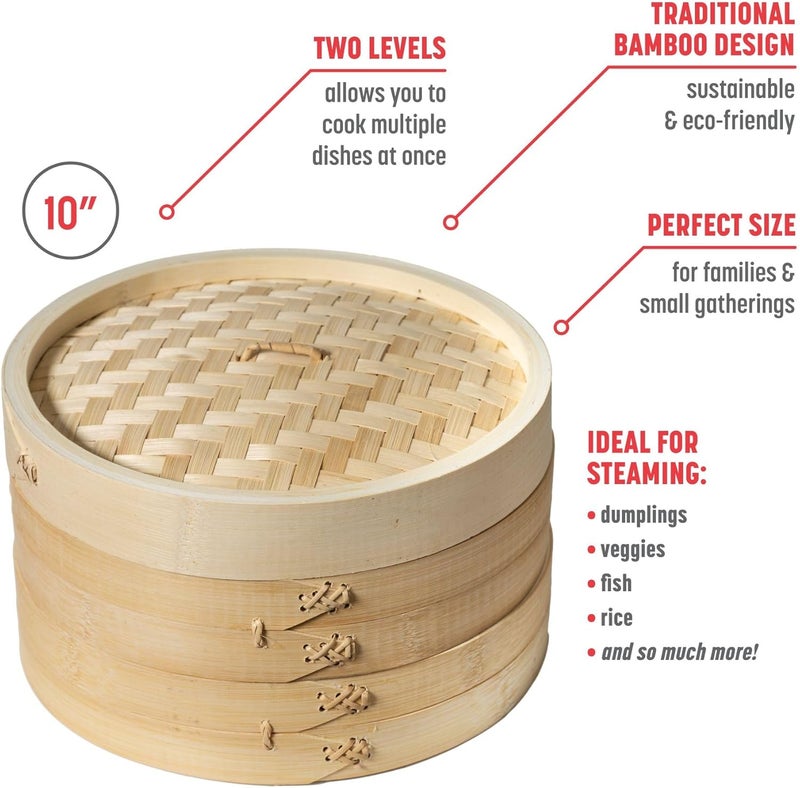 Joyce Chen 2-Tier Bamboo Steamer Baskets, 10-Inch - Image 2