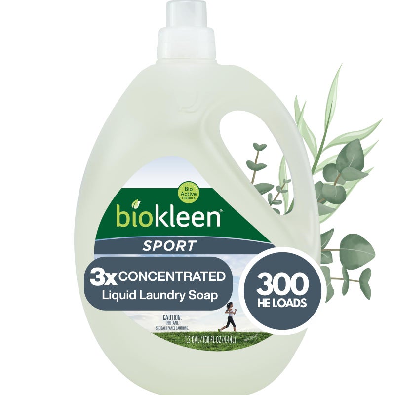 Biokleen Natural Sport 3X Concentrated Laundry Detergent, 300 Loads, Bio Active Formula, Fight Odors, Sweat & Stain Remover, Lavender Eucalyptus Scent - Image 1