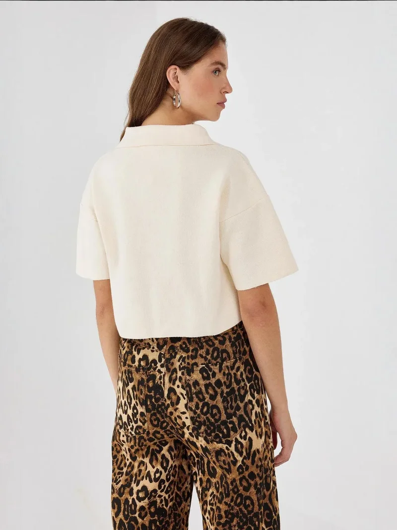 Hiccup Natural Knitted Zipper Collar Top for Women | Best Price UAE