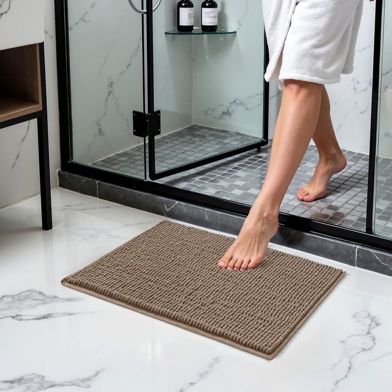 subrtex Bathroom Rugs Chenille Bath Rug Soft Short Plush Bath Mat Soft Shower Mat Water Absorbent Shower Mat Quick Dry Machine Washable(Taupe Brown,16" x 24") - Image 2