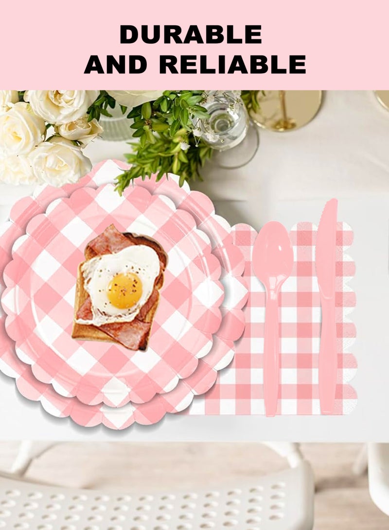 هومار كيت 200 قطعة من الورق الورق الذي يمكن التخلص منه والمناديل، 25 من مستلزمات حفلات الضيوف أدوات المائدة بما في ذلك ألواح الورق المزخرفة كوب المناديل سكين شوكة ملعقة بلاستيكية للحفلة، زفاف، - Image 3