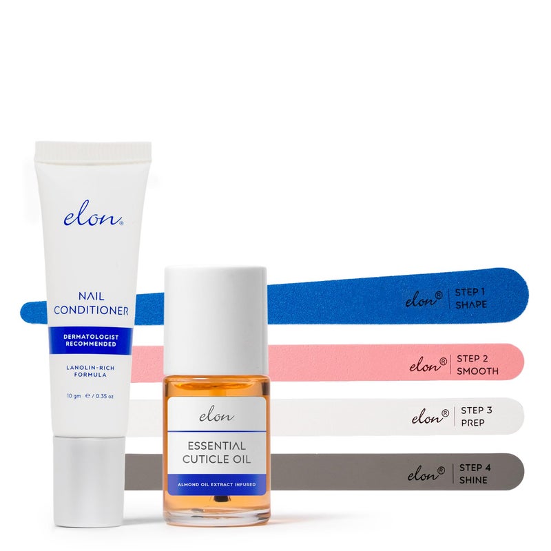 Elon Essentials Kit for Healthy Nails â€“ Kit Includes Elon Nail Conditioner, Cuticle Oil & File Set â€“ Manicure Set for Daily Strengthening and Moisturizing Cuticles - Image 1