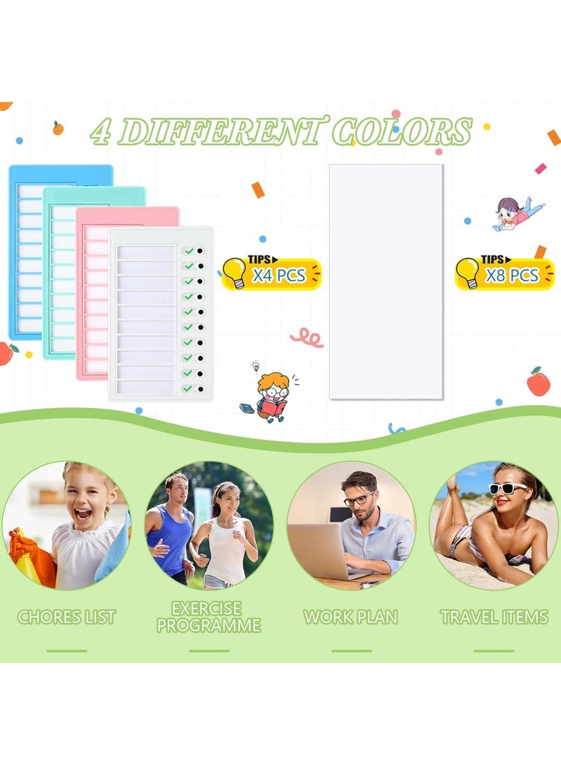 SYOSI Chore Chart, 4PCS Kids Weekly Chore Planner Plastic Checklist Board with 10 Detachable To-Do Cards for Home Routine Organization, Reward Tracking and Daily Task Management, White Pink Blue Green - Image 4