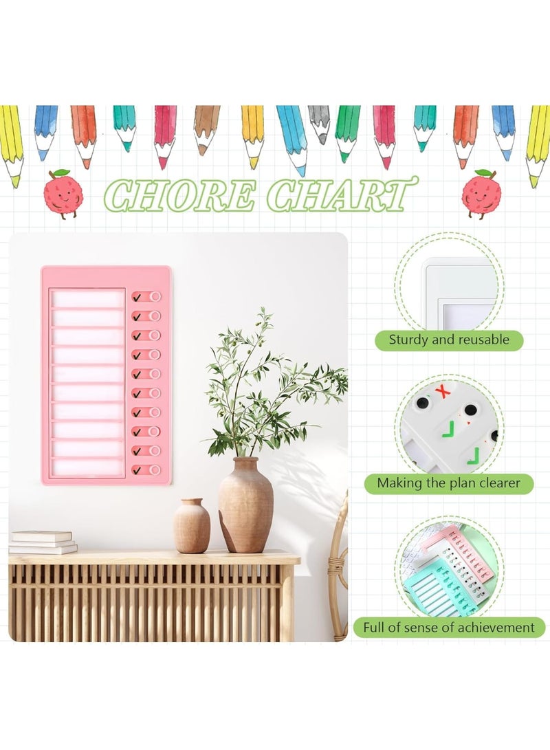 SYOSI Chore Chart, 4PCS Kids Weekly Chore Planner Plastic Checklist Board with 10 Detachable To-Do Cards for Home Routine Organization, Reward Tracking and Daily Task Management, White Pink Blue Green - Image 5
