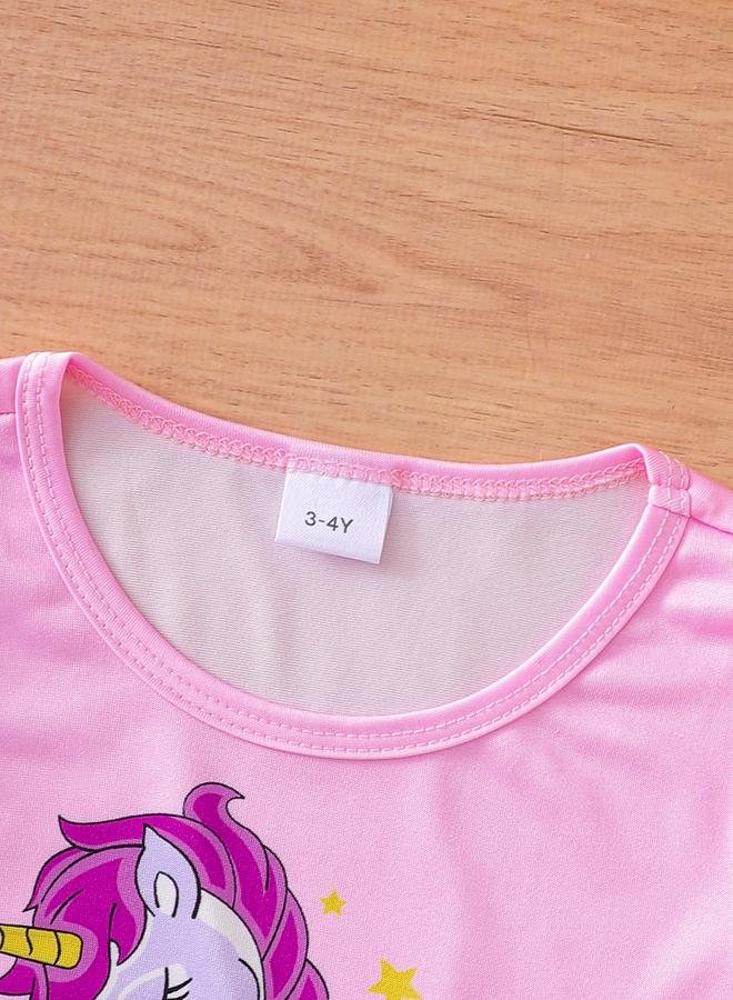 تايك تو فستان تول شبكي مطبوع برسومات وردية للبنات - Image 3