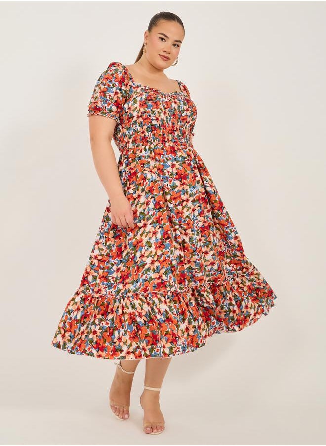 Styli Floral Smocked Bodice Dress  - Image 1