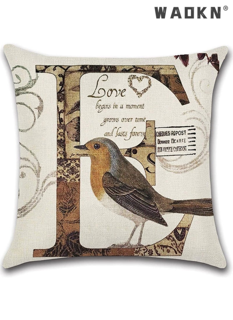 WAOKN - Pillow Covers Modern Sofa Throw Pillow Cover, Linen Cushion Covers 45x45cm for Sofa Set of 4 Square Boho Love Birds Throw Pillow Cases Outdoor Vintage Floral Quotes Cushion Cover Pack for Home Decor - Image 1