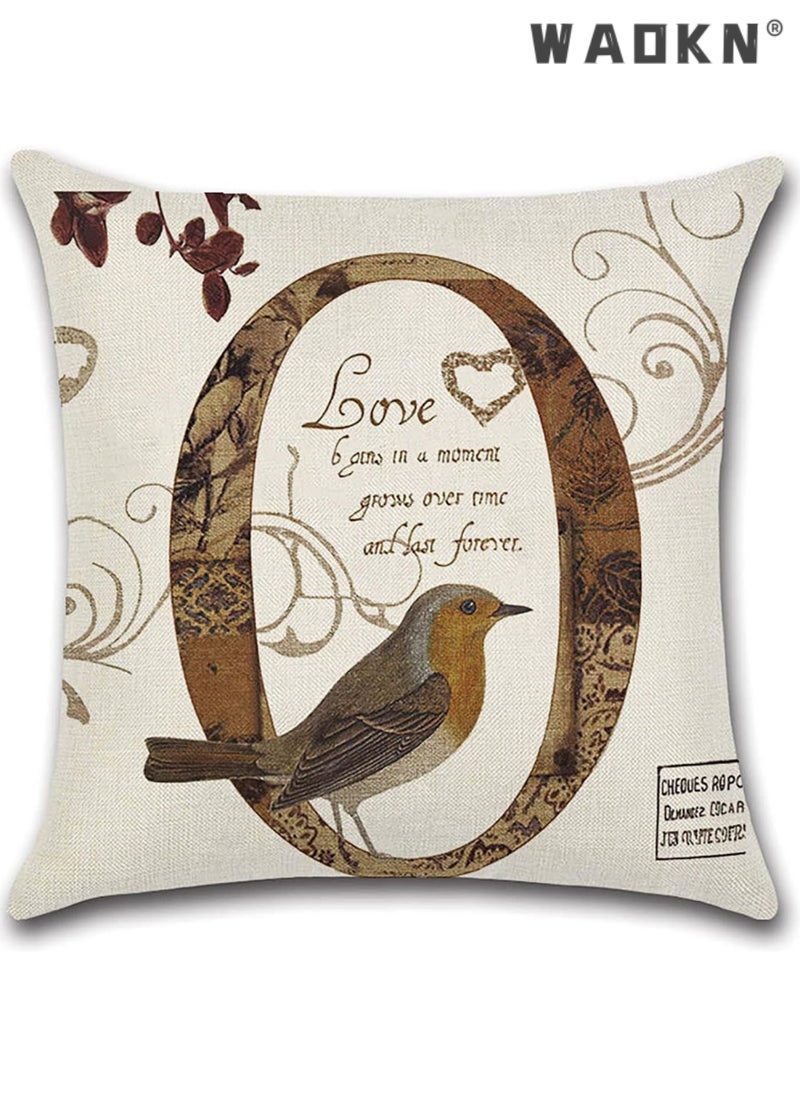 WAOKN - Pillow Covers Modern Sofa Throw Pillow Cover, Linen Cushion Covers 45x45cm for Sofa Set of 4 Square Boho Love Birds Throw Pillow Cases Outdoor Vintage Floral Quotes Cushion Cover Pack for Home Decor - Image 1