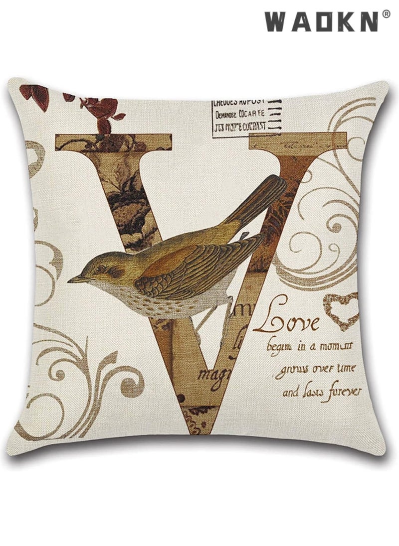 WAOKN - Pillow Covers Modern Sofa Throw Pillow Cover, Linen Cushion Covers 45x45cm for Sofa Set of 4 Square Boho Love Birds Throw Pillow Cases Outdoor Vintage Floral Quotes Cushion Cover Pack for Home Decor - Image 1