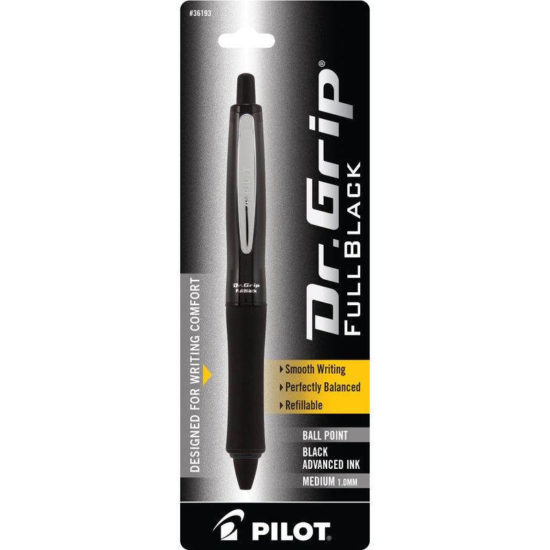 PILOT Dr. Grip FullBlack Refillable & Retractable Ballpoint Pen, Medium Point, Black Ink, Single Pen (36193)- Ideal for School, Journaling & Office Writing - Image 1