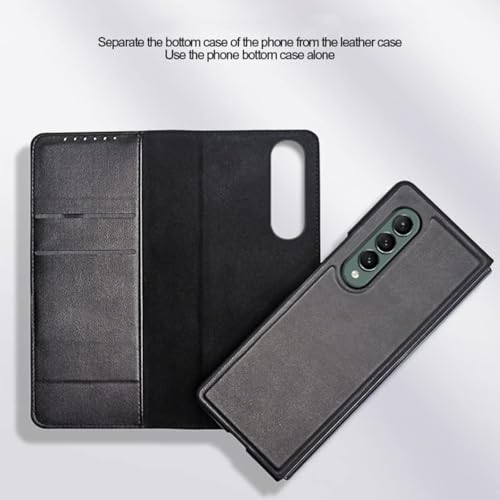 Tech Trendz TechTrendz 2in1 Protective Leather Flip Cover with Detachable Magnetic Back Cover Compatible with Samsung Galaxy Z Fold 4, Card Holder Kickstand Flip Case - Black - Image 2