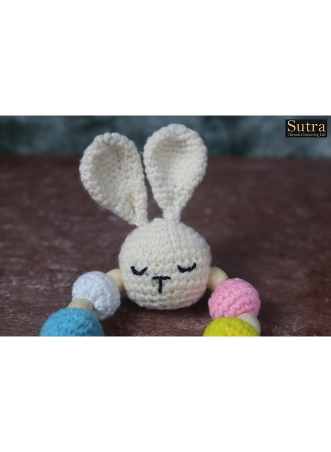 سوترا لعبة خشخشة أرنب سوترا مصنوعة يدويًا | لعبة صوفية عضوية 100% لحفل استقبال المولود والهدايا | خشخشة محشوة محبوكة يدويًا للأطفال الصغار | ألعاب ناعمة مقاس 5 × 5 بوصة للأطفال البنات والأولاد - Image 4